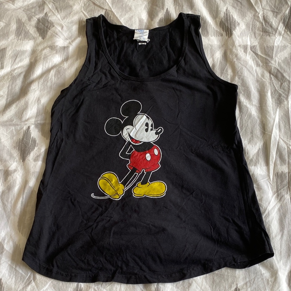 Disney Black Tank Top with Classic Mickey Graphic and Red/Yellow Accents